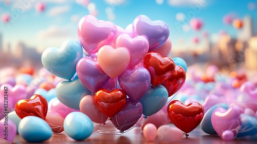 Colorful heart shape balloons. photo