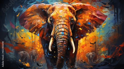 Colorful painting of an elephant.