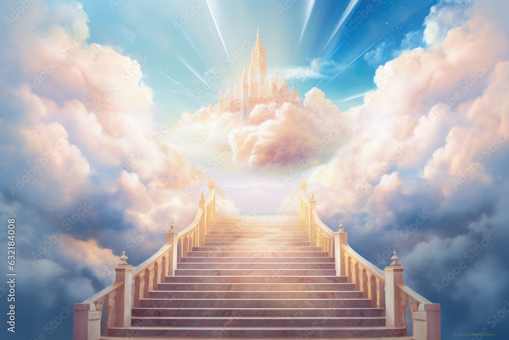 Fototapeta premium paradise with a stairway to heaven in light colors, life after death in philosophy and religion.