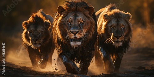 running lions in the sunset, big five wildlife safari