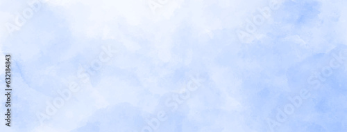 Vector art watercolor texture with blue sky and white clouds. Hand drawn blue abstract vector illustration for background, cover, cards, flyers or poster. Christmas backdrop for design. Empty blank. 