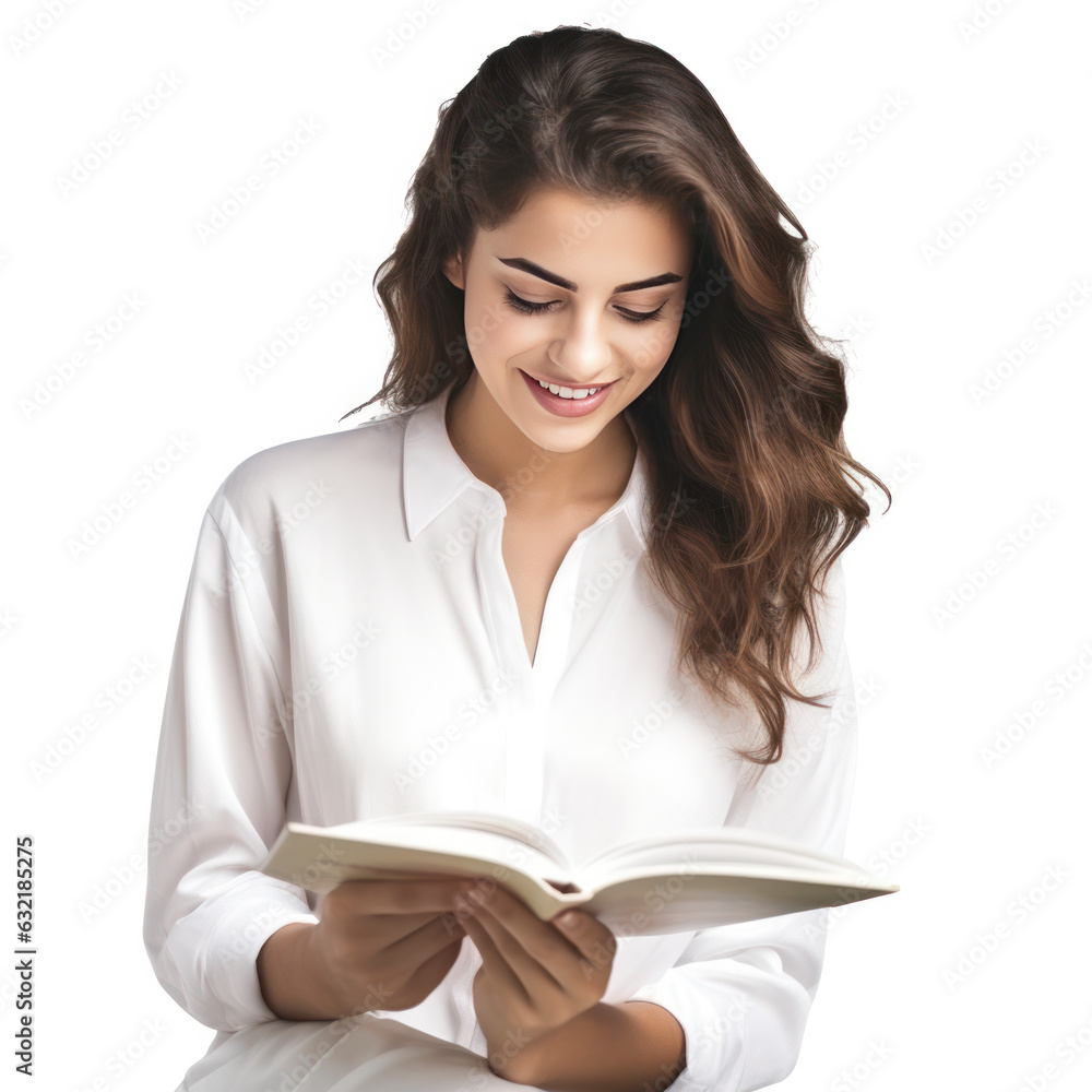 woman reading a book on white background woman reading a book on white background