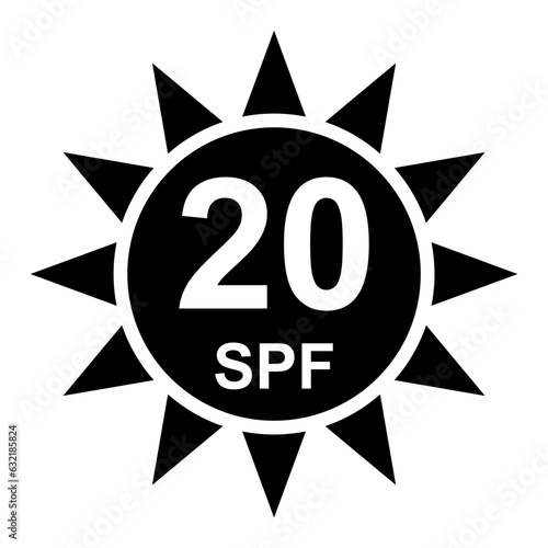 Sun protection factor 20 icon, uv radiation block symbol, sun protect skin vector illustration