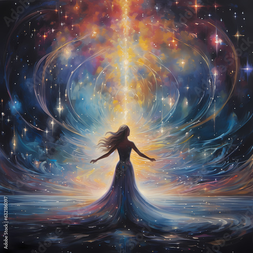 Generative AI, Starry Euphoria: Dancing Cosmos and Glowing Aura © 동민 이