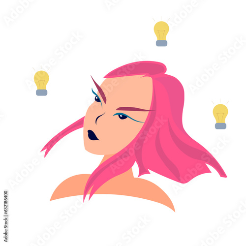 Girl with pink hair with light bulbs 