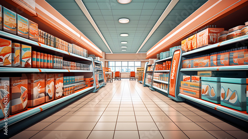 Supermarket interior with shelves full of various products Generative AI