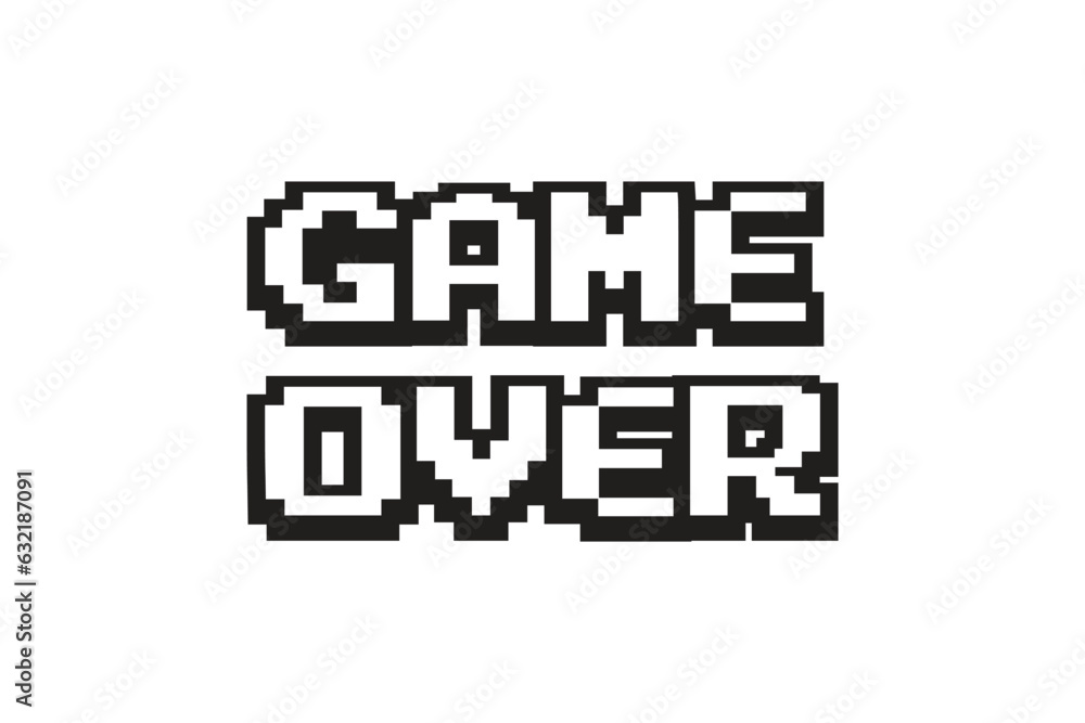 Game Over text on white background.8 bit game.retro game. Game Over text on white background.8 bit game.retro game.