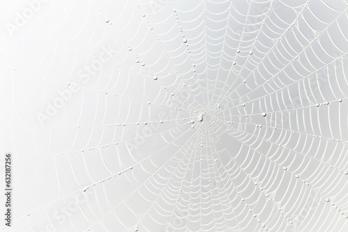 White spider web with dew drops on a white background. © OleksandrZastrozhnov