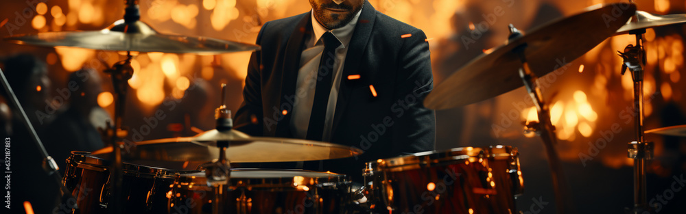 Naklejka premium The drummer plays the drums. Generative Ai