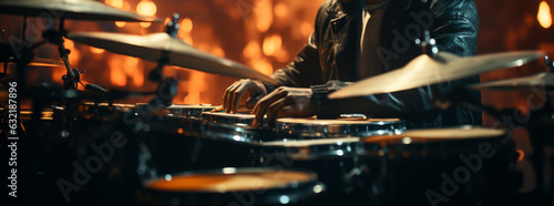 Fényképezés The drummer plays the drums. Generative Ai