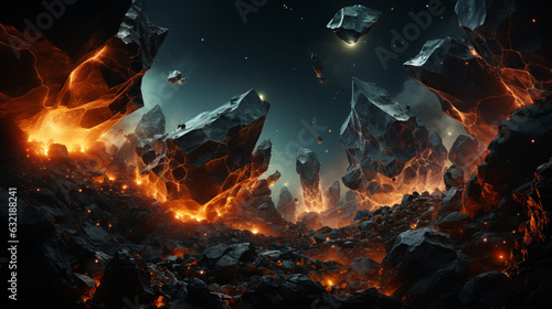 Cosmic space rocks presented in a dramatic and action-packed scene. Generative Ai