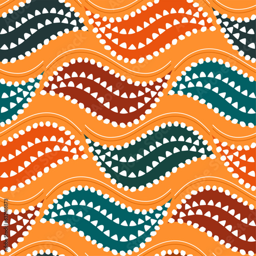 African wax Ankara vector seamless pattern, Java print fabric or textile design with geometric motif
