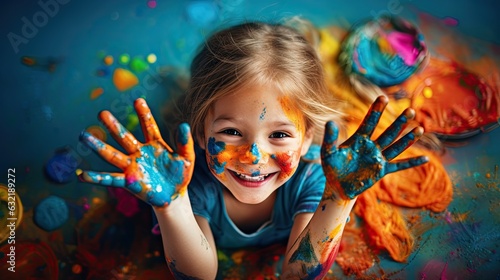 Little young girl playing with colors at elementary schools.