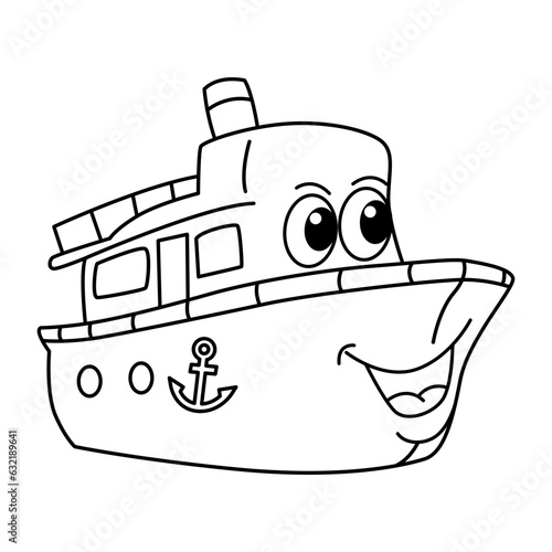 Funny ship cartoon vector coloring page