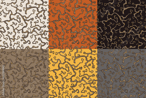 Halloween set of seamless patterns with blackthorn for halloween design. Wallpapers or backgrounds with plants or autumn branches for october party banner, poster or postcard