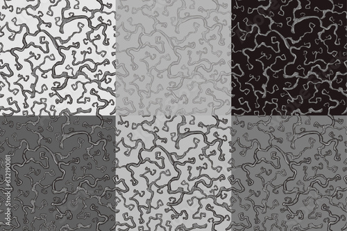 Halloween set of seamless patterns with blackthorn for monochrome halloween design. Wallpapers or backgrounds with plants or autumn branches for october party banner, poster or postcard