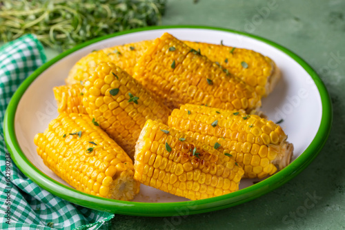 Sweet boiled corn, food con...