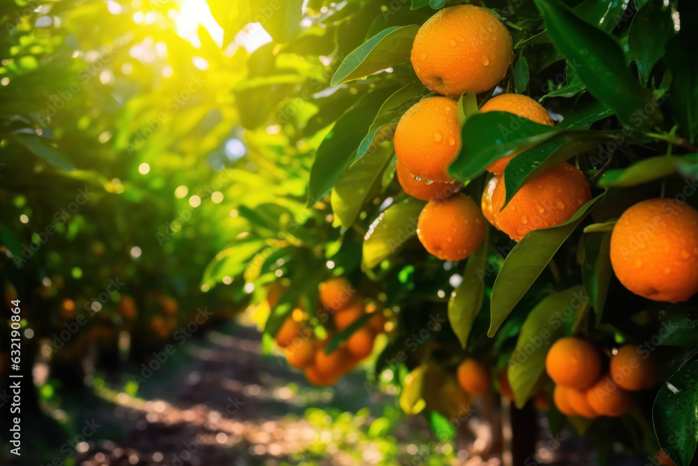 Juicy Oranges Growing on Trees - Sunny Day at the Orange Farm Juicy Oranges Growing on Trees - Sunny Day at the Orange Farm