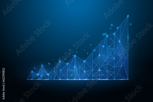 Business strategy growth digital technology. Stock trading. Digital graph chart increase. Business on successful. Low poly diagram wireframe.