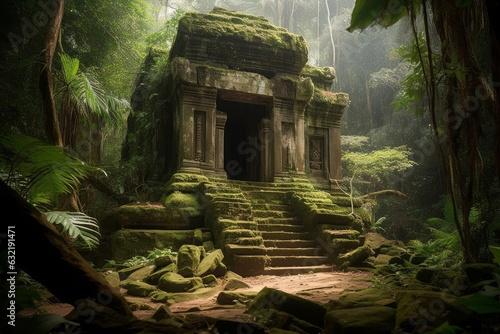 Valokuvatapetti ancient temple ruins in a jungle, Generative AI