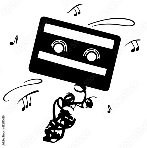 Musik Kassette, Bandsalat und Musiknoten. Vektor für 90er und 80er. Retro Style.