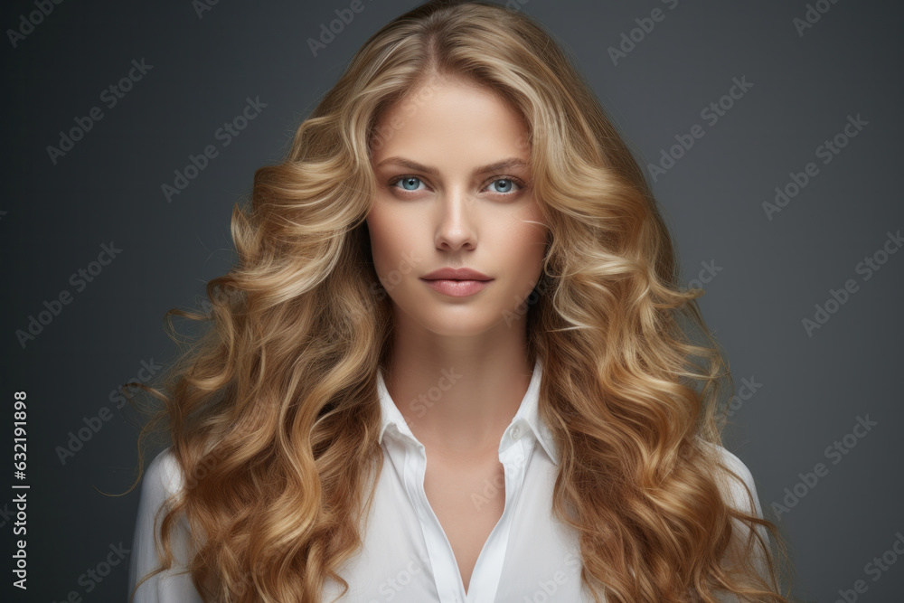 Obraz premium Wavy-haired blonde on dark backdrop