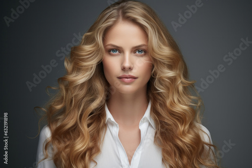 Wavy-haired blonde on dark backdrop