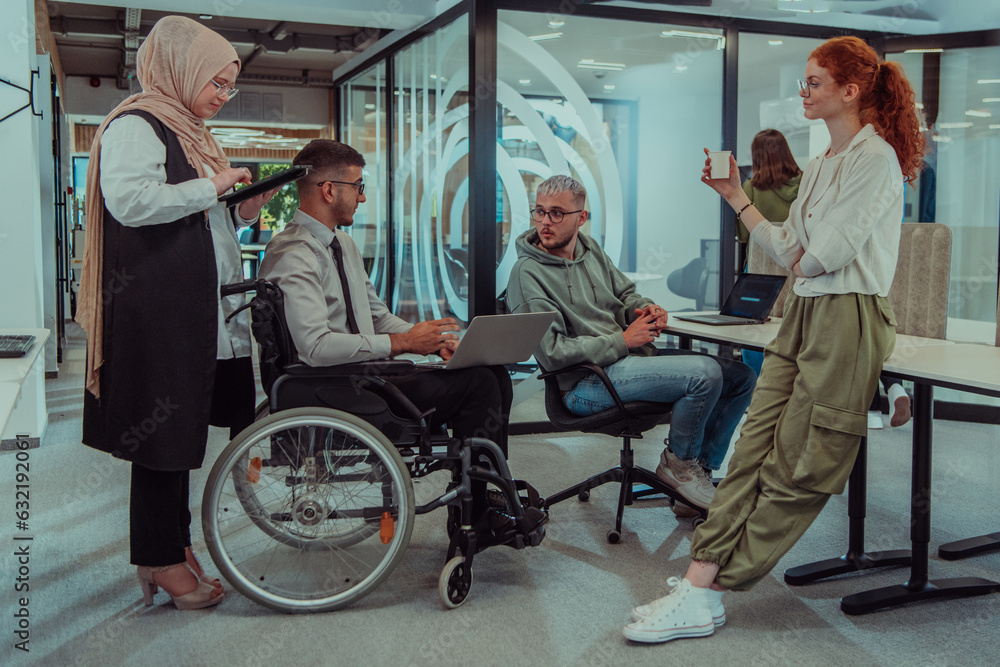 Young group of business people brainstorming together in a startup space, discussing business projects, investments, and solving challenges. Young group of business people brainstorming together in a startup space, discussing business projects, investments, and solving challenges.