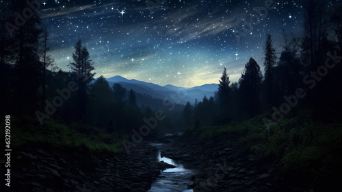 Night in the mountains milky-way star forest midnight dark sky © Thunyaluck