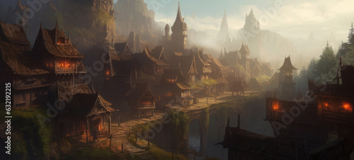 fantasy medieval village, Generative AI