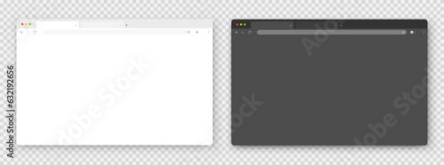 Browser windows. A set of realistic empty browser windows in white and gray with a toolbar, a search bar and a shadow on a gray background. Vector illustration.