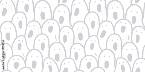Halloween seamless pattern with ghost for monochrome halloween design. Wallpaper or background with spirit or soul for october party banner, poster or postcard