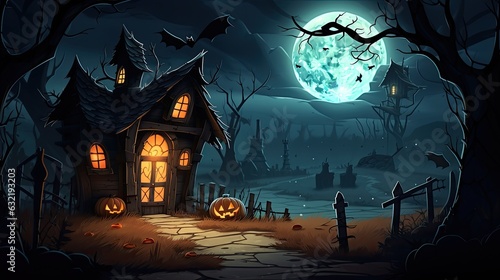 halloween decoration background template illustration. banner, copy space, spooky background. © gusion