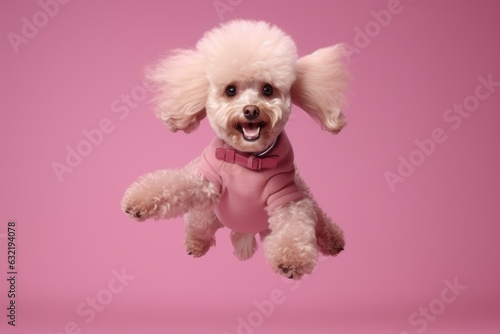 cute toy poodle dog on pink background, AI Generated