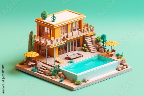 Miniature luxury house with swimming pool. generative ai