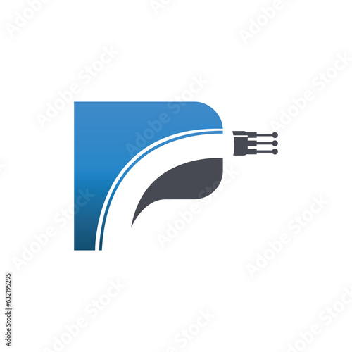 Letter p fiber cable logo design