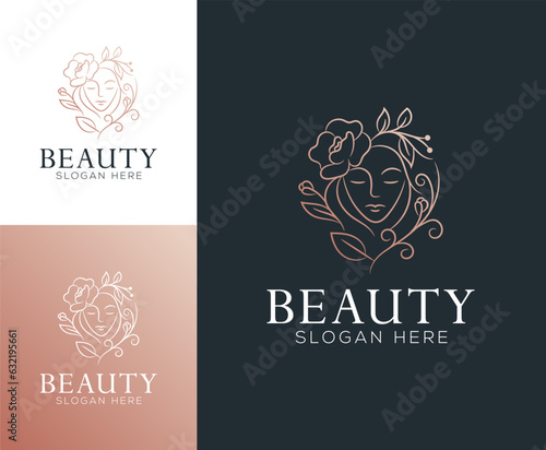 Women face combine flower and branch logo for beauty spa, salon, cosmetic, and skin care.