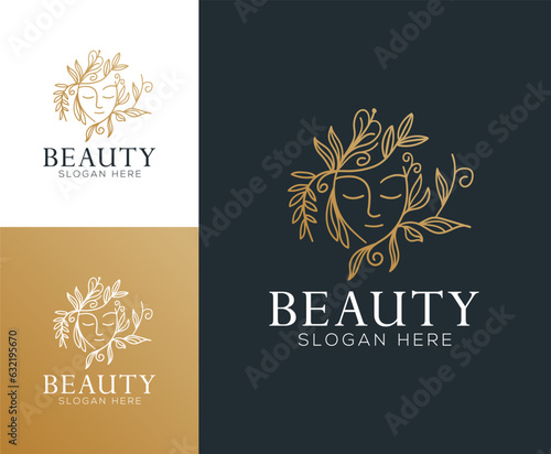 Women face combine flower and branch logo for beauty spa, salon, cosmetic, and skin care.