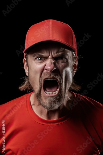 Angry White Man with red cap created with GenAI photo