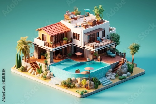 Miniature luxury house with swimming pool. generative ai © LivroomStudio