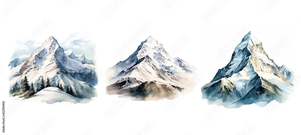 winter snow capped mountain watercolor