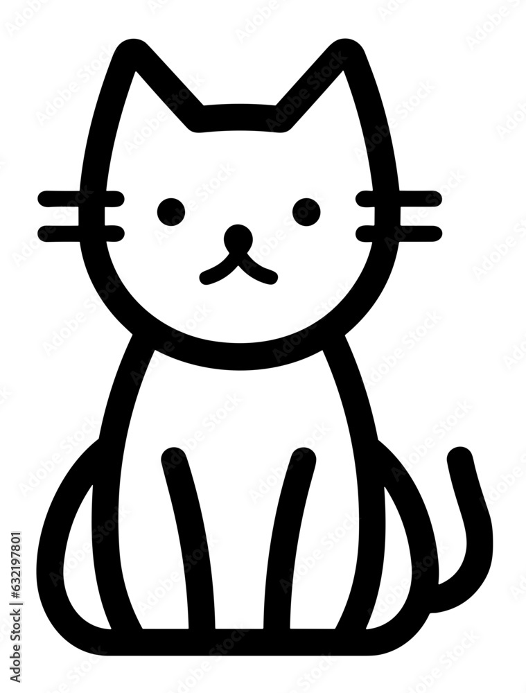 Black line cat icon on vector transparent background Black line cat icon on vector transparent background