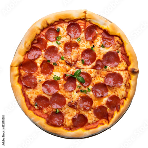 Italian pepperoni Pizza isolated on white transparent background.