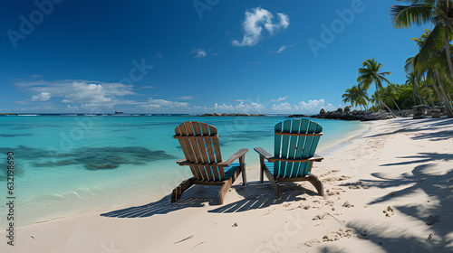 Two chairs on a tropical beach. nature background