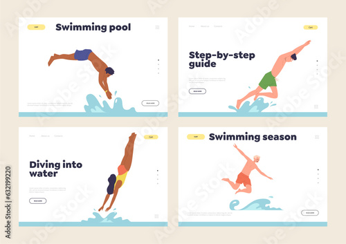 Isolated landing page template advertising swimming pool party recreation or beach leisure activity