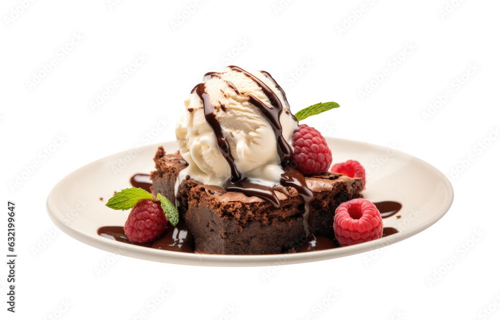 Delicious Brownie with Vanilla Ice Cream Isolated on a Transparent Background Delicious Brownie with Vanilla Ice Cream Isolated on a Transparent Background