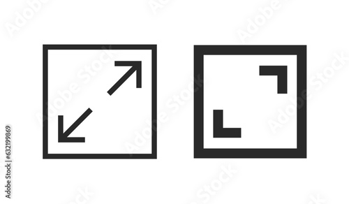 Fullscreen pictogram arrow size icon. Full screen bigger extend video wide web app maximize symbol icon, enlarge.