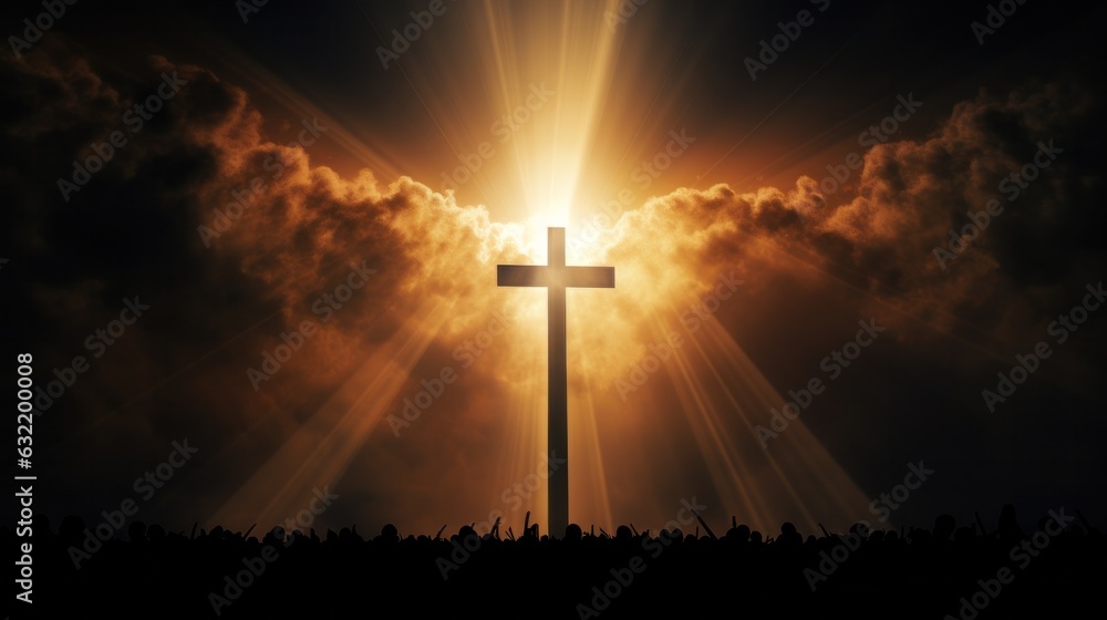 silhouette of a Cross, background of crepusular rays silhouette of a Cross, background of crepusular rays