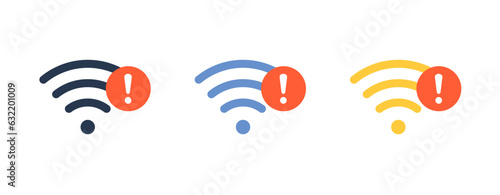 Wifi bad connection problem icon. Lost network wifi error internet vector warning concept. Wifi signal wave phone symbol.