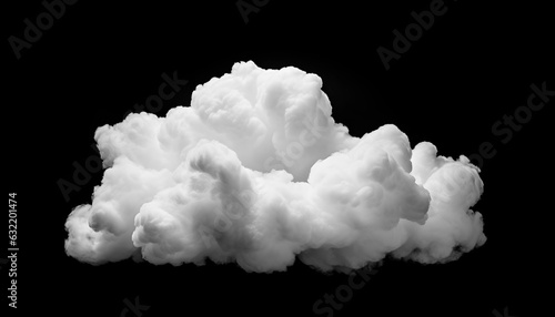White cloud isolated on black background, generative AI